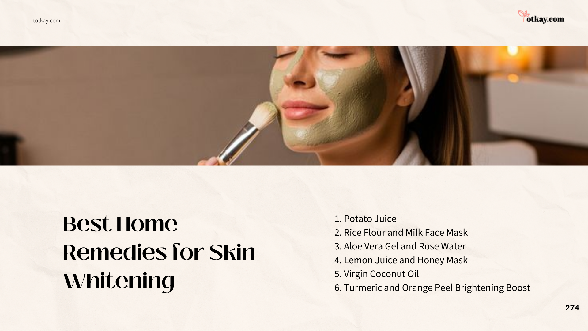 Home Remedies for Skin Whitening: Natural Ways to Brighten Your Skin Safely 2 A skincare infographic showcasing the best Home Remedies for Skin Whitening, featuring a woman applying a green facial mask with a brush alongside a text list of natural brightening ingredients like potato juice, rice flour, and turmeric.