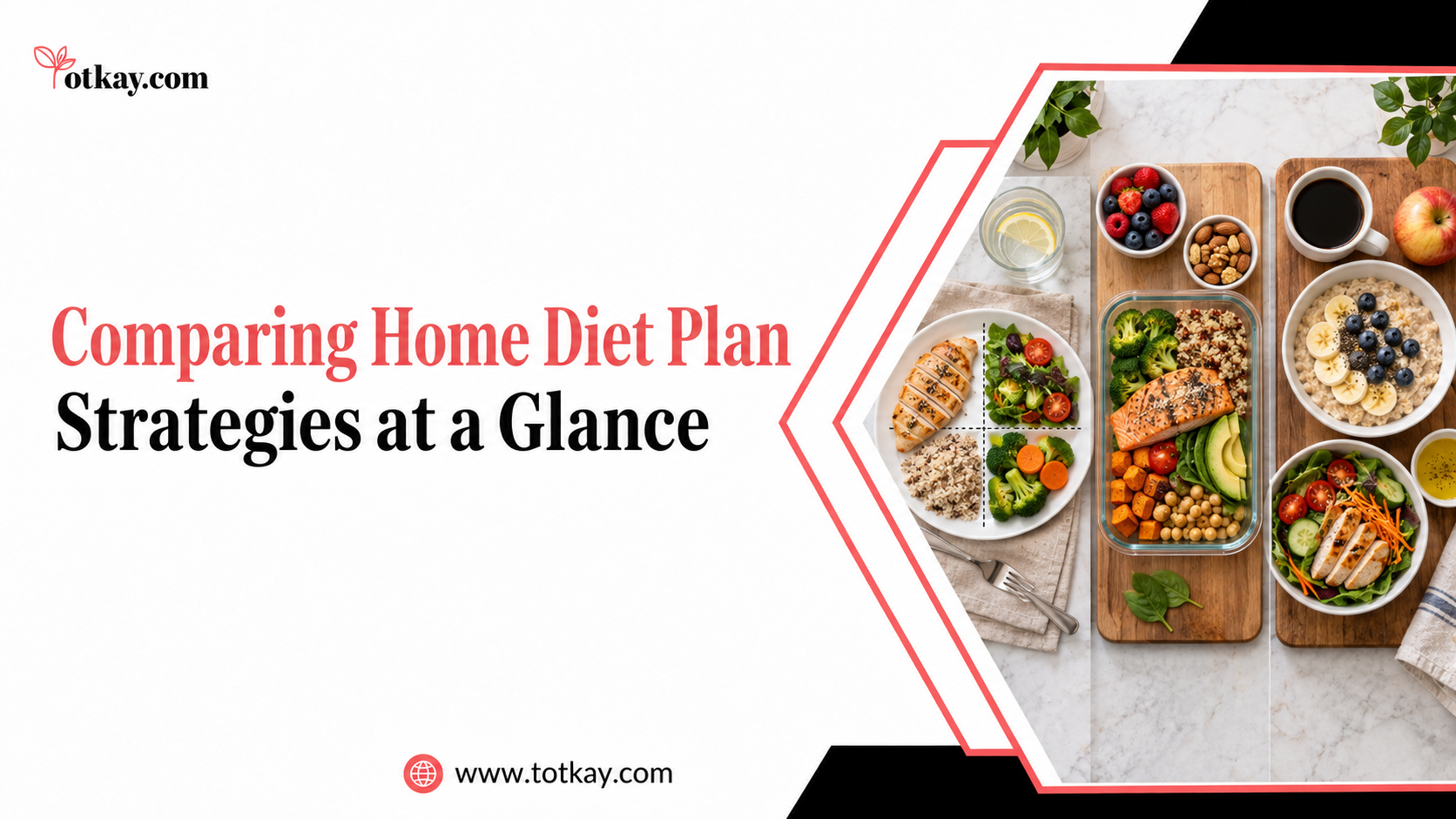 Home Diet Plans: 7 Proven Secrets to Reach Your Weight Loss Goals 2 Home diet plan strategies comparison featuring portion-controlled meals, balanced meal prep, oatmeal, salads and whole foods arranged in three distinct plans.