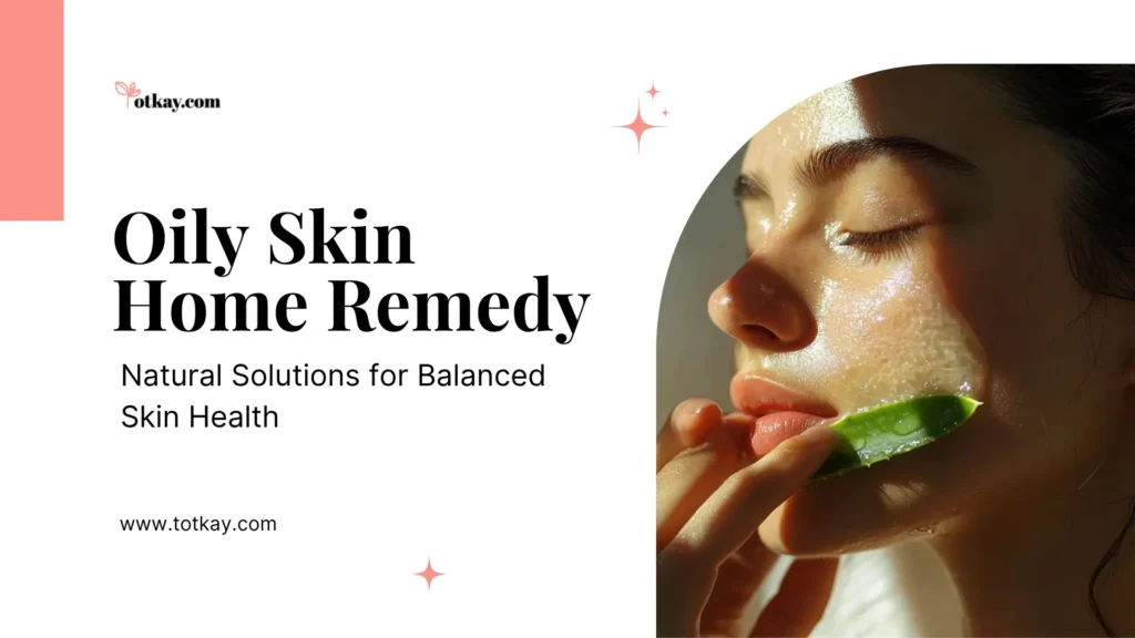 Oily Skin Home Remedy: Natural Solutions for Balanced Skin Health 13 A close-up profile of a woman applying fresh, soothing aloe vera gel directly from a cut leaf to her face in warm sunlight, showcasing a popular and natural oily skin home remedy.