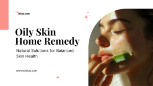 Homepage 26 A close-up profile of a woman applying fresh, soothing aloe vera gel directly from a cut leaf to her face in warm sunlight, showcasing a popular and natural oily skin home remedy.