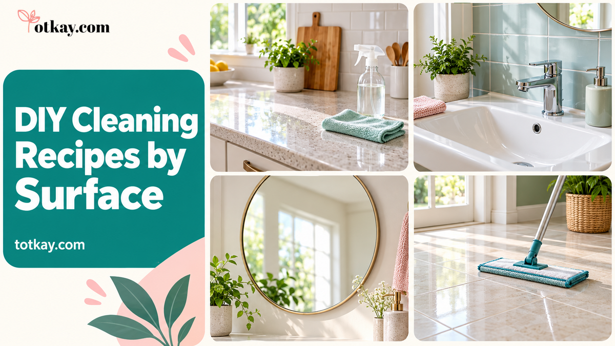 DIY Cleaning Products: Homemade Cleaner Recipes and Safety Tips 3 DIY cleaning recipes for kitchen counters, bathroom tiles, glass mirrors and sealed tile floors.