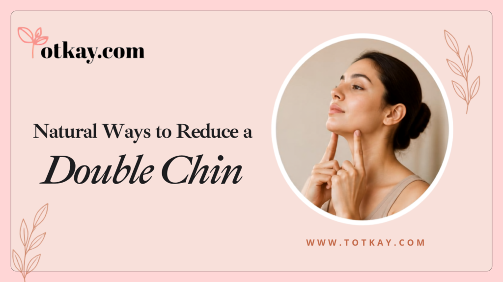 How to Get Rid of a Double Chin: Remedies and Treatments 2 Natural ways to reduce a double chin featured image showing a woman massaging her chin and jawline.