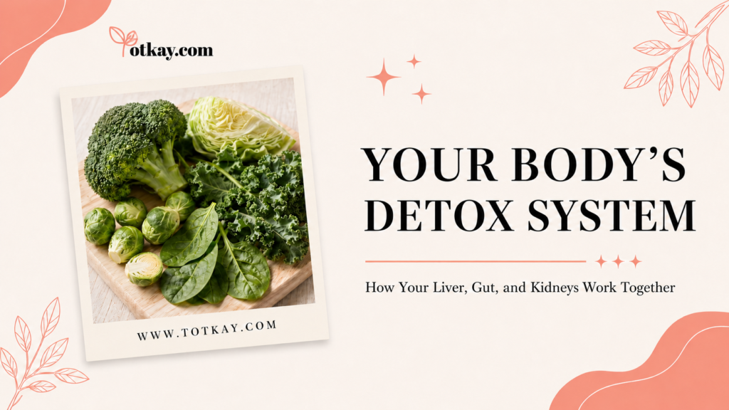 Body’s natural detox system supported by broccoli, cabbage, kale and spinach for liver, gut and kidney health